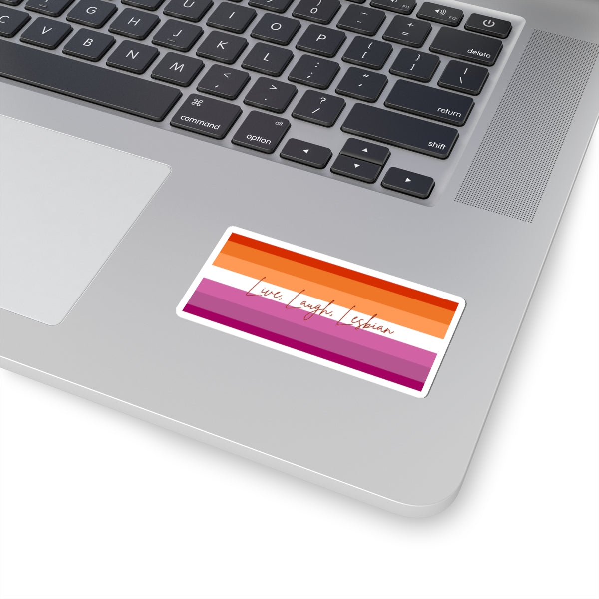 Lesbian Pride Stripe Sticker — "Live, Laugh, Lesbian" Kiss-Cut Vinyl Sticker