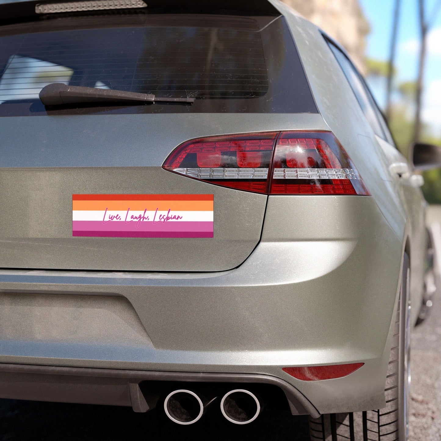 Lesbian Pride Flag Car Magnet — "Live, Laugh, Lesbian" Striped Flag Design