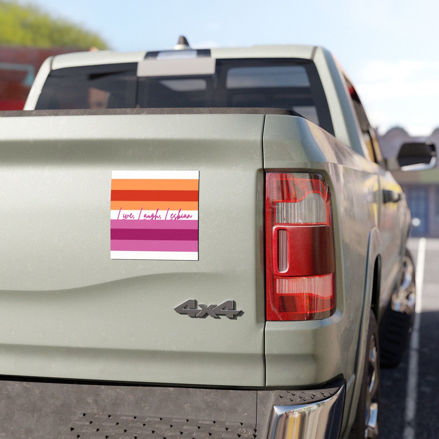 Lesbian Pride Flag Car Magnet — "Live, Laugh, Lesbian" Striped Flag Design