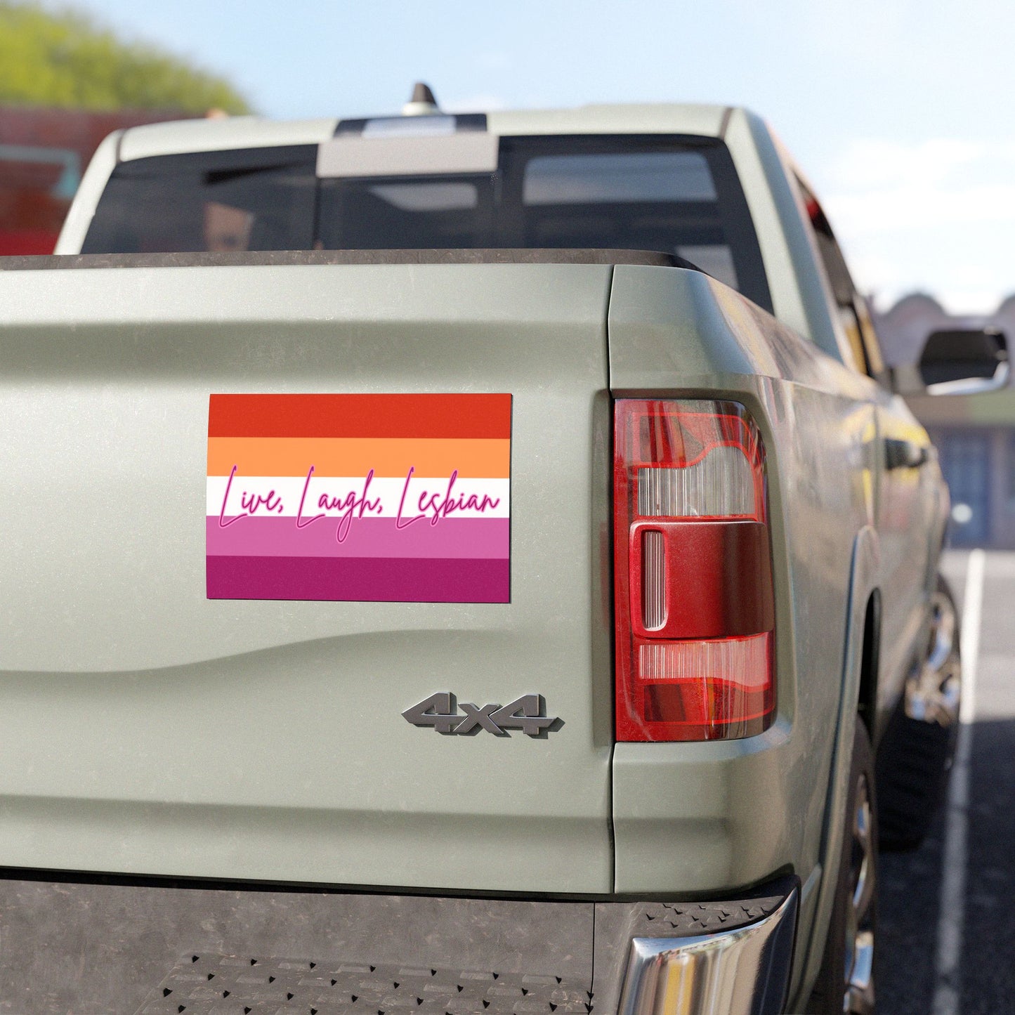 Lesbian Pride Flag Car Magnet — "Live, Laugh, Lesbian" Striped Flag Design