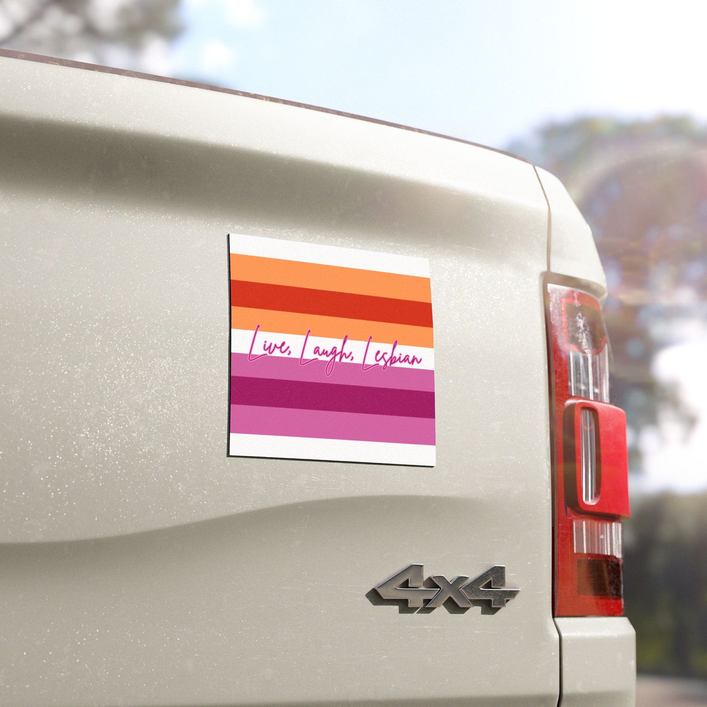 Lesbian Pride Flag Car Magnet — "Live, Laugh, Lesbian" Striped Flag Design