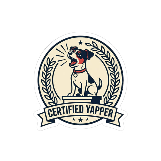 Certified Yapper Dog Sticker — Retro Pup Kiss-Cut Sticker for Laptops & Water Bottles